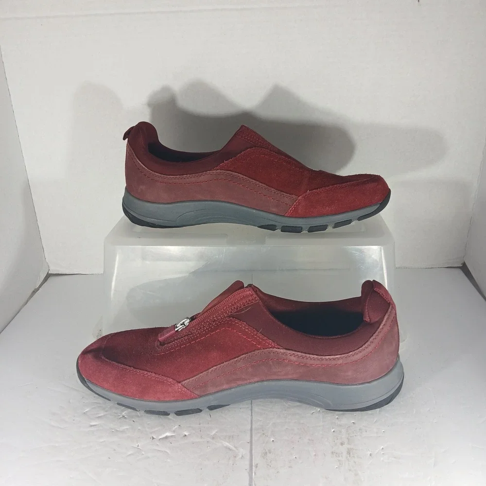 Easy Spirit Secave Walking Shoes 9.5 Burgundy Suede Zip Comfort Sneaker
